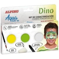 Alpino Aqua Make Up Set de Caracterizacion de Dinosaurio - 3 Polveras + Cera Negra + Pincel + Esponja