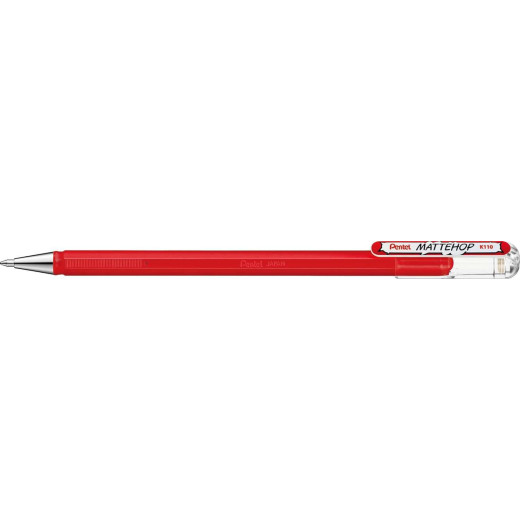 Pentel Mattehop Boligrafo de Bola - Punta 1mm - Trazo 0.5mm - Tinta de Gel Opaca - Fabricado con 55% de Materiales Reciclados - Color Rojo