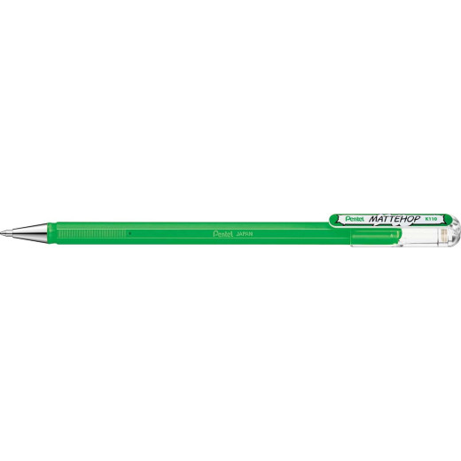 Pentel Mattehop Boligrafo de Bola - Punta 1mm - Trazo 0.5mm - Tinta de Gel Opaca - Fabricado con 55% de Materiales Reciclados - Color Verde