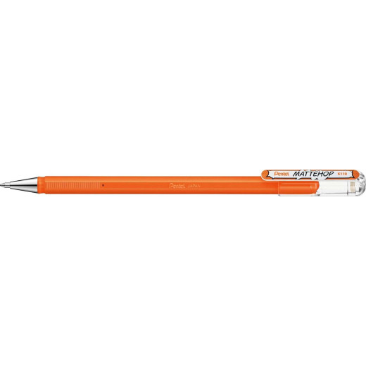 Pentel Mattehop Boligrafo de Bola - Punta 1mm - Trazo 0.5mm - Tinta de Gel Opaca - Fabricado con 55% de Materiales Reciclados - Color Naranja