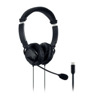 Kensington Hi-Fi USB-C Auriculares con Microfono - Controladores de 40mm - Compatibles con Todos Los Dispositivos USB-C - Diadema Ajustable Acolchada - Microfono Flexible Tipo Boom - Almohadillas de Espuma Envueltas en Funda de Polipiel - Color Negro