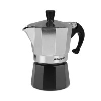 Orbegozo KFM 330 Cafetera de Aluminio para Tres Tazas - Mango Ergonomico - Valvula de Seguridad - Compatible con Cocinas a Gas - Electricas o Vitroceramica - Facil Limpieza