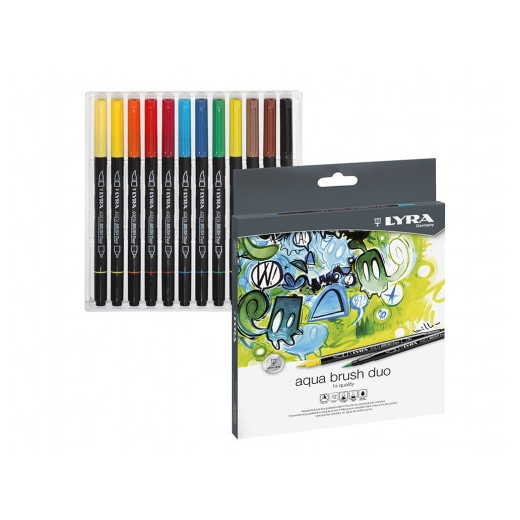 Lyra Aqua Brush Duo Pack 12 Rotuladores de Doble Punta - Punta Pincel 4mm