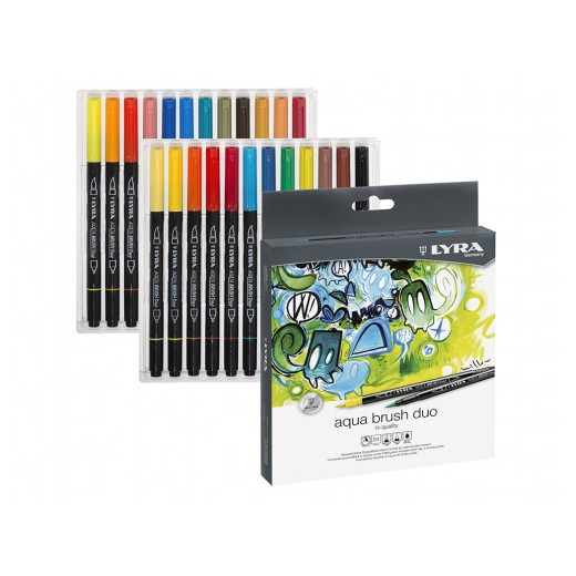 Lyra Aqua Brush Duo Pack 24 Rotuladores de Doble Punta - Punta Pincel 4mm