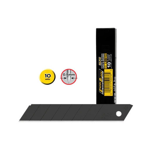 Olfa Pack de 10 Cuchillas de Respuesto Negras para Cutters Olfa - 8 Segmentos - Ancho 18mm