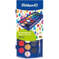 Pelikan Acuarelas Escolares - 22 Colores - Faciles de Diluir - Resistentes a la Luz - Incluye 1 Pincel