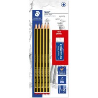 Staedtler Noris 120 Pack de 5 Lapices de Grafito Hexagonales 2HB + 1 Goma de Borrar Mars Plastic - Madera de Bosques Sostenibles