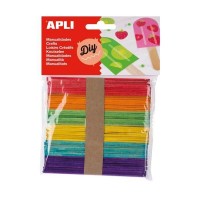 Apli Pack de 50 Palos Polo de Madera Natural 114 x 10 mm - Colores Surtidos