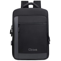 L-Link Mochila para Portatil 15.6" - Bolsillo Exterior - Puerto USB Exterior para Carga - Interior Compartimentado - Cobertura Exterior Repelente a Agua - Color Negro/Gris