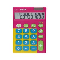 Milan Mix Calculadora de Sobremesa 10 Digitos - Teclas Grandes - Apagado Automatico - Color Rosa y Amarillo