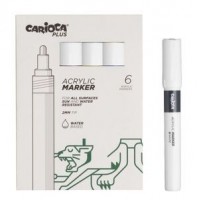 Carioca Plus Pack de 6 Marcadores Acrilicos - Punta 2mm - Color Blanco