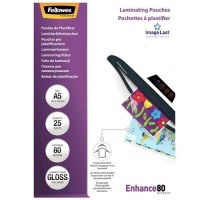 Fellowes Pack de 25 Fundas para Plastificar Brillo A5 - 80 Micras - Alta Calidad - Transparente