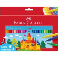 Faber-Castell Castle Pack de 50 Rotuladores - Tinta con Base de Agua Lavable - Colores Surtidos