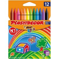 Bic Kids Plastidecor Caja de 12 Lapices de Cera - Extraresistentes - Facil de Sacar Punta - No Mancha