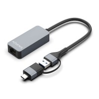 Aisens Conversor USB3.2 Gen1 USB-A+USB-C a Ethernet 2.5G 10/100/1000/2500 MBPS - 15cm - Color Gris