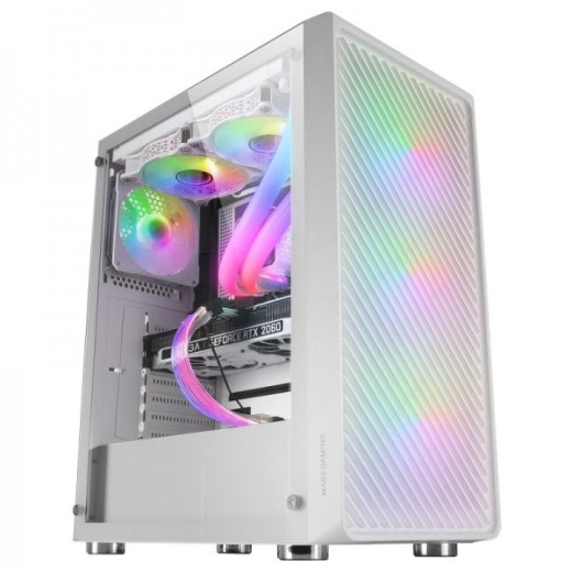 Mars Gaming MC-F Semitorre Gaming - 4 Ventiladores ARGB - Ventana Cristal Templado - Soporte Refrigeracion Liquida - Color Blanco