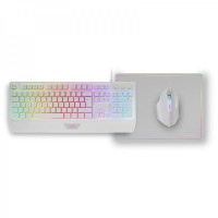 Mars Gaming MCP124 Combo Gaming 3en1 - Teclado H-Mech Ergonomico - Raton RGB Switches HUANO - Alfombrilla Nanotextil Rainbow - Compatibilidad Multiplataforma - Color Blanco