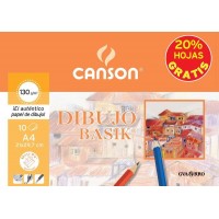 Canson Minipack de 10 Hojas de Dibujo Basik Liso 21x29.7 130g - 20% Hojas Gratis - Color Blanco