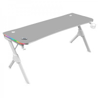 Mars Gaming MGDXLRGB Mesa Gaming - Iluminacion 3D ARGB - Espacio para 3 monitores - Estructura de acero y fibra de carbono - Ergonomia superior - Montaje rapido - Color Blanco