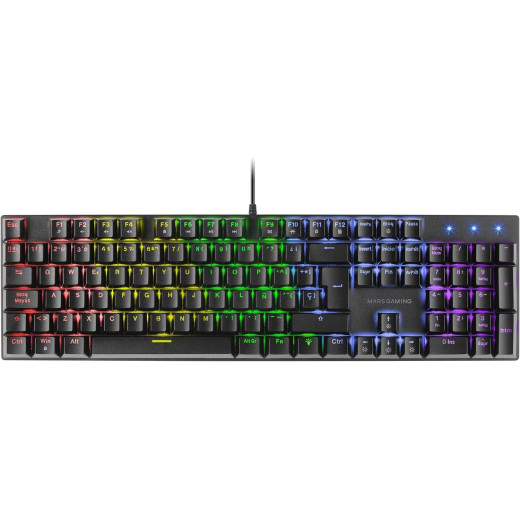 Mars Gaming Teclado Mecanico RGB MK422 - Tecnologia Antipolvo - Efectos de Iluminacion Rainbow - Teclas Ultra-resistentes - Funciones Multimedia y Modo Juego - PR de 1000Hz - Anti-Ghosting Avanzado - Compatibilidad Multiplataforma - Color Negro