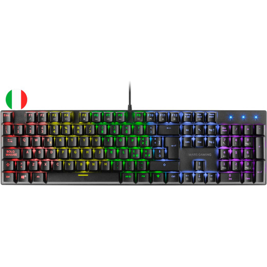 Mars Gaming Teclado Mecanico RGB MK422 - Tecnologia Antipolvo - Efectos de Iluminacion Rainbow - Teclas Ultra-resistentes - Funciones Multimedia y Modo Juego - PR de 1000Hz - Anti-Ghosting Avanzado - Compatibilidad Multiplataforma - Color Negro