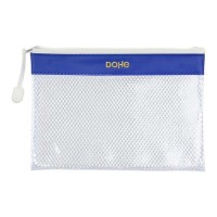 Dohe Bolsa Cremallera PVC - 24x17.5mm - Resistente al Agua - Ideal para Documentos A5 - Color Azul/Transparente