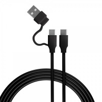 FR-TEC Cable de Carga USB-C a USB-C con Adaptador USB-A - Compatible con los Puertos PS5 - Longitud 3m - Color Negro