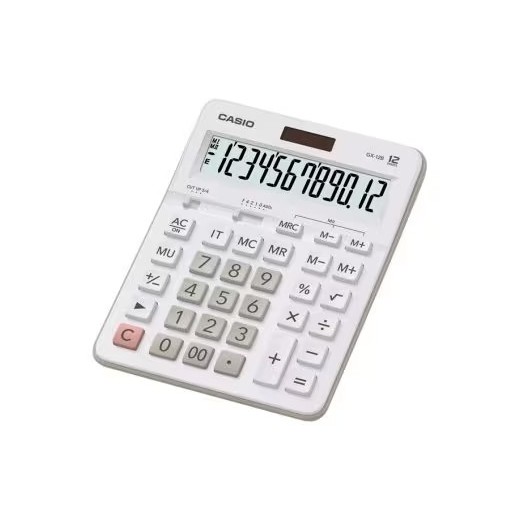 Casio GX-12B Calculadora de Escritorio - Pantalla LCD de 12 Digitos - Solar y Pilas - Color Blanco