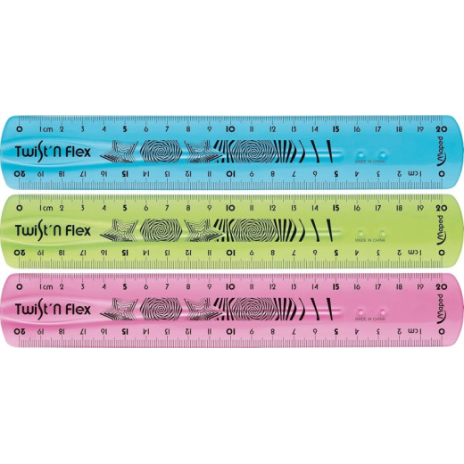 Maped Twist´n Flex Regla de Flexible 20cm - Irrompible - Doble Graduacion - Colores Aleatorios Azul
