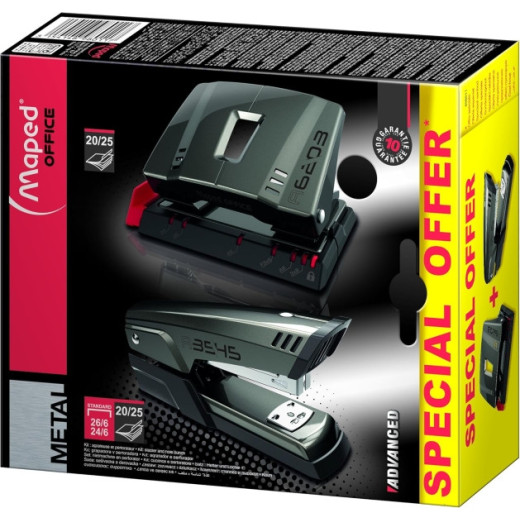 Maped Pack de Grapadora Metalica A3545 + Taladro Metalico A6203 - Grapa hasta 25 Hojas a la Vez - Admite Grapas 24/6 y 26/6 - Perfora hasta 25 Hojas - Color Gris Oscuro