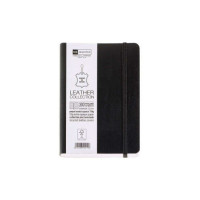 Miquel Rius Leather 1839 Cuaderno Flexible 8º 300 Hojas con Indice - Cubiertas de Piel Reciclada - Cuadricula 5x5mm - Cierre con Goma Elastica - Color Negro