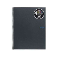 Miquel Rius Notebook4 Cuaderno de Espiral Formato A4 - 160 Hojas Lisas Microperforadas con 4 Taladros - Cubiertas de Carton Extraduro - Color Gris Oscuro