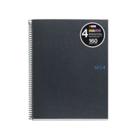 Miquel Rius Notebook4 Cuaderno de Espiral Formato A5 - 160 Hojas de 90gr Microperforadas con 2 Taladros - Cubiertas de Carton Extraduro - Cuadricula 5x5 - Color Gris Oscuro