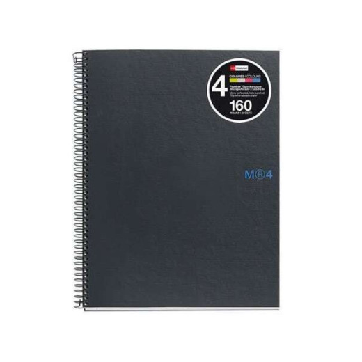 Miquel Rius Notebook4 Cuaderno de Espiral Formato A5 - 160 Hojas de 90gr Microperforadas con 2 Taladros - Cubiertas de Carton Extraduro - Cuadricula 5x5 - Color Gris Oscuro