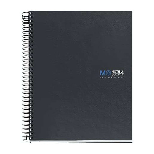 Miquel Rius Notebook4 Cuaderno de Espiral Formato A5 - 160 Hojas Lisas Microperforadas con 2 Taladros - Cubiertas de Carton Extraduro - Color Gris Oscuro