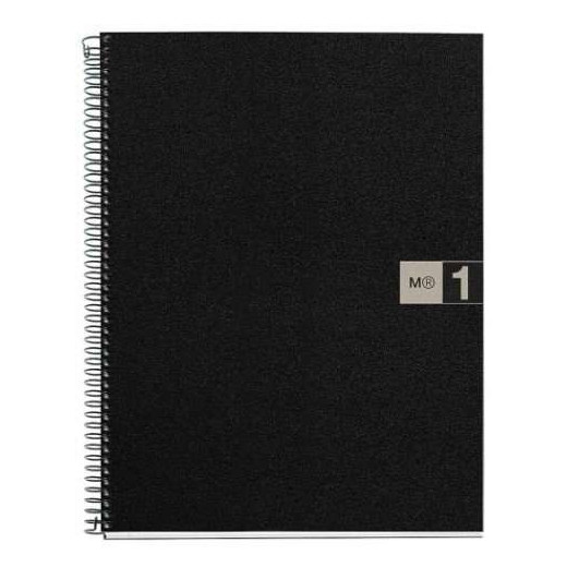 Miquel Rius Notebook1 Cuaderno de Espiral Formato A4 - 80 Hojas Microperforadas con 4 Taladros - Cuadricula 5x5 - Banda de las Hojas Gris - Cubiertas de Polipropileno - Color Negro