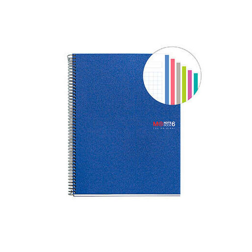 Miquel Rius Notebook6 Cuaderno de Espiral Formato A4 - 150 Hojas de 70gr Microperforadas con 2 Taladros - Cubiertas de Polipropileno - Cuadricula 5x5 - Color Azul