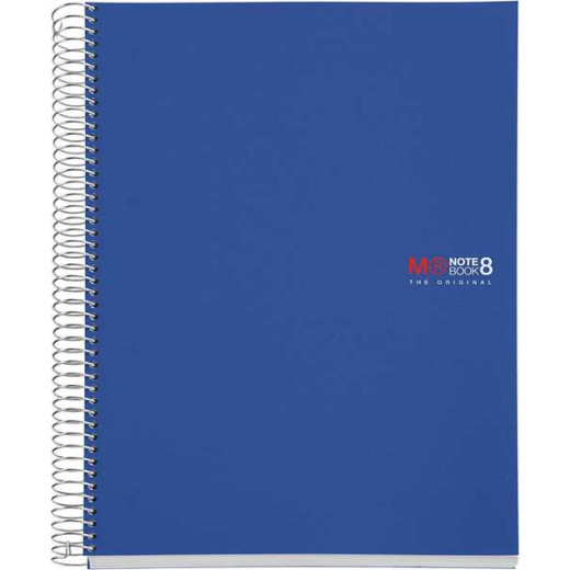 Miquel Rius Notebook8 Cuaderno de Espiral Formato A4 - 200 Hojas de 70 gr Microperforadas con 4 Taladros - Cubiertas de Polipropileno - Cuadricula 5x5 - Color Azul