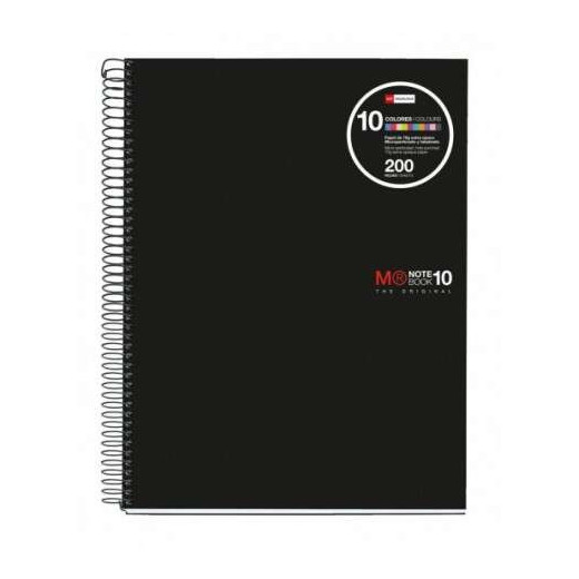 Miquel Rius Notebook10 Cuaderno de Espiral Formato A4 - 200 Hojas de 70gr Microperforadas con 4 Taladros - Cubiertas de Polipropileno - Cuadricula 5x5 - Color Negro