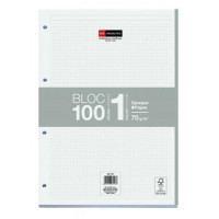 Miquel Rius Bloc1 Bloc Encolado Formato A4 - 100 Hojas de 70gr con 4 Taladros - Banda de las Hojas Gris - Base de Carton - Cuadricula 5x5