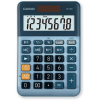 Casio MS80E Calculadora de Escritorio 8 Digitos - Tecla Doble Cero - Simbolos de Comando de Funcion - Calculo Avanzado de Porcentaje - Alimentacion Solar y Pilas - Color Azul