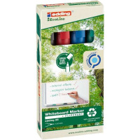 Edding 28 EcoLine Pack de 4 Rotuladores para Pizarra Blanca - Punta Redonda - Trazo 1.5-3mm - 90% de Plastico Reciclado - Borrado en Seco - Colores Surtidos