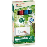 Edding 29 EcoLine Pack de 4 Rotuladores para Pizarra Blanca - Punta Biselada - Trazo entre 1-5mm - 90% de Plastico Reciclado - Borrado en Seco - Colores Surtidos