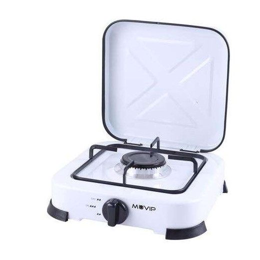 Muvip Cocina de Gas 1 Fuego - Quemador Esmaltado Extraible - Encendido Manual - Patas de Goma - Tapa Protectora