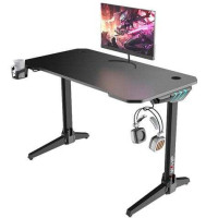 Muvip PRO700 Mesa Gaming Fibra de Carbono - Iluminacion RGB - Gran Superficie 120x60x75cm - Portavasos - Gancho para Auriculares - Compartimento de Almacenamiento