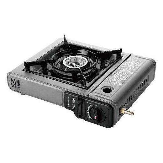 Muvip Cocina de Gas Portatil 1 Fuego con Adaptador de Botella Externa - Encendido Automatico - Quemador de Aluminio - Valvula Doble Sellado - Maleta de Transporte