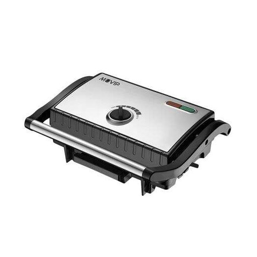 Muvip Sandwichera Inox Placa Grill 1500W - Temperatura Regulable - Placa Superior Basculante - Presion Uniforme - Asa Tacto Frio
