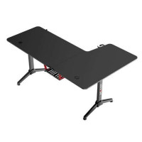 Muvip PRO1300 Mesa Gaming Fibra de Carbono en L Izquierda - Solida - Gran Superficie - Portavasos - Gancho para Auriculares - Medidas 160x100x75cm - Color Negro