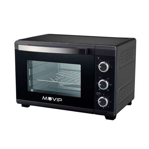 Muvip Horno 1600W 25L - Regulador de Temperatura 100º-230º - Exterior de Acero con Revestimiento - Selector de Tiempo - Puerta de Cristal Templado