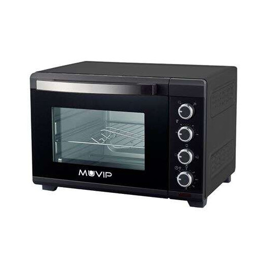 Muvip Horno 2000W 48L - Regulador de Temperatura 100º-230º - Exterior de Acero con Revestimiento - Selector de Tiempo - Puerta de Cristal Templado